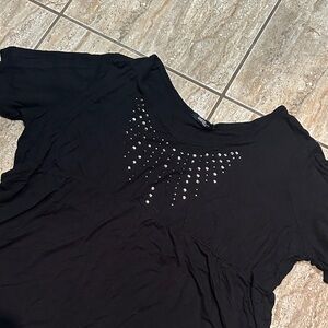 George Black Short-Sleeve Top with Silver Stud Accents
